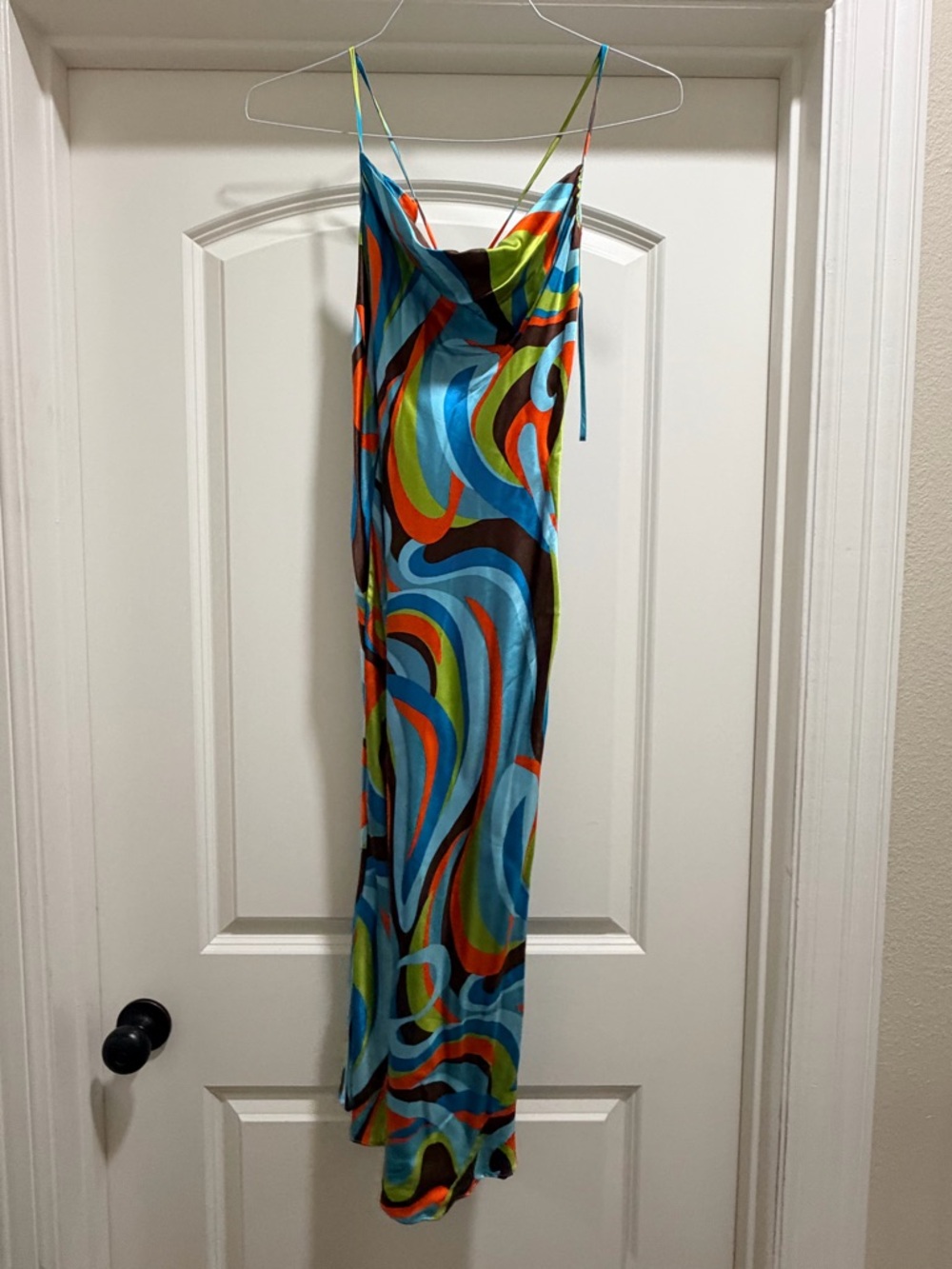 HUGO Bright Turquoise & Orange Strappy Silk Top